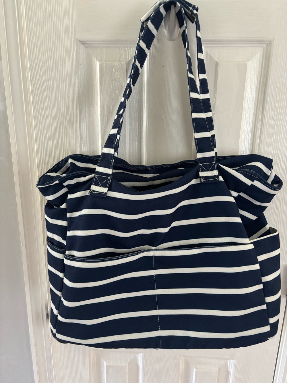Navy & White Striped Tote Bag - Casual Women’s Shoulder Bag